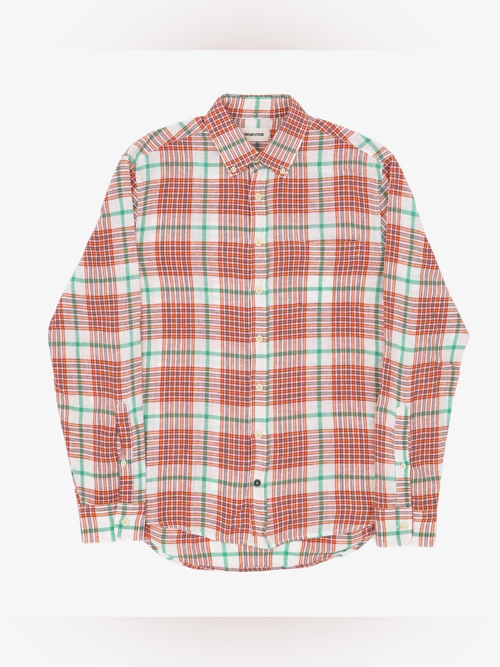 TAYLOR STITCH Plaid Linen Organic Cotton Blend Long Sleeve Button Down Shirt
